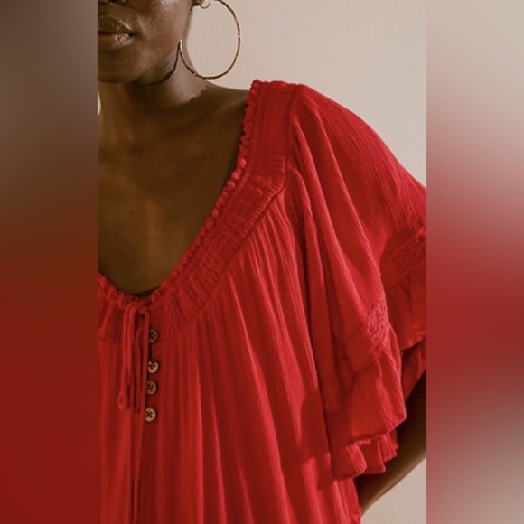 NWOT Free People Oversized “Dream On” Embroidery Tiered Peasant Pocket Maxi - Picture 3 of 16